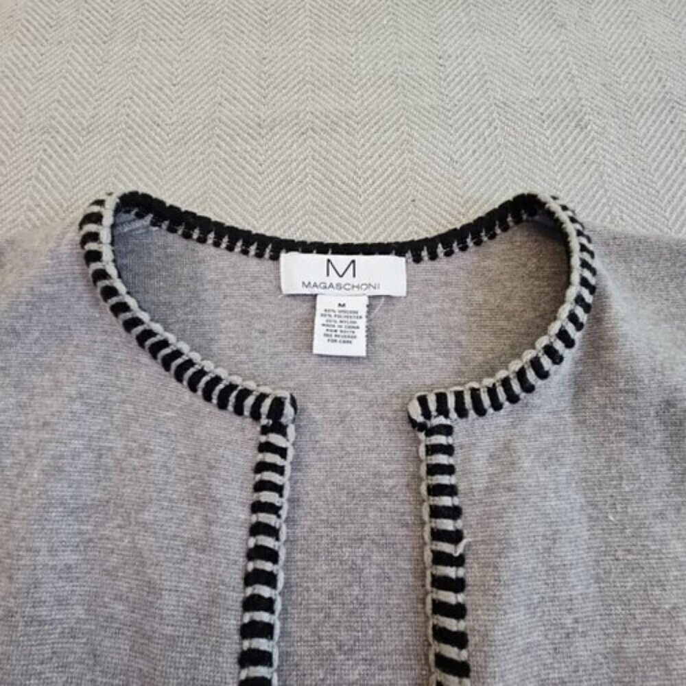 Magaschoni Long Line Open Front Gray Knit Cardigan Sweater Pockets Size Medium‎ - Picture 4 of 11